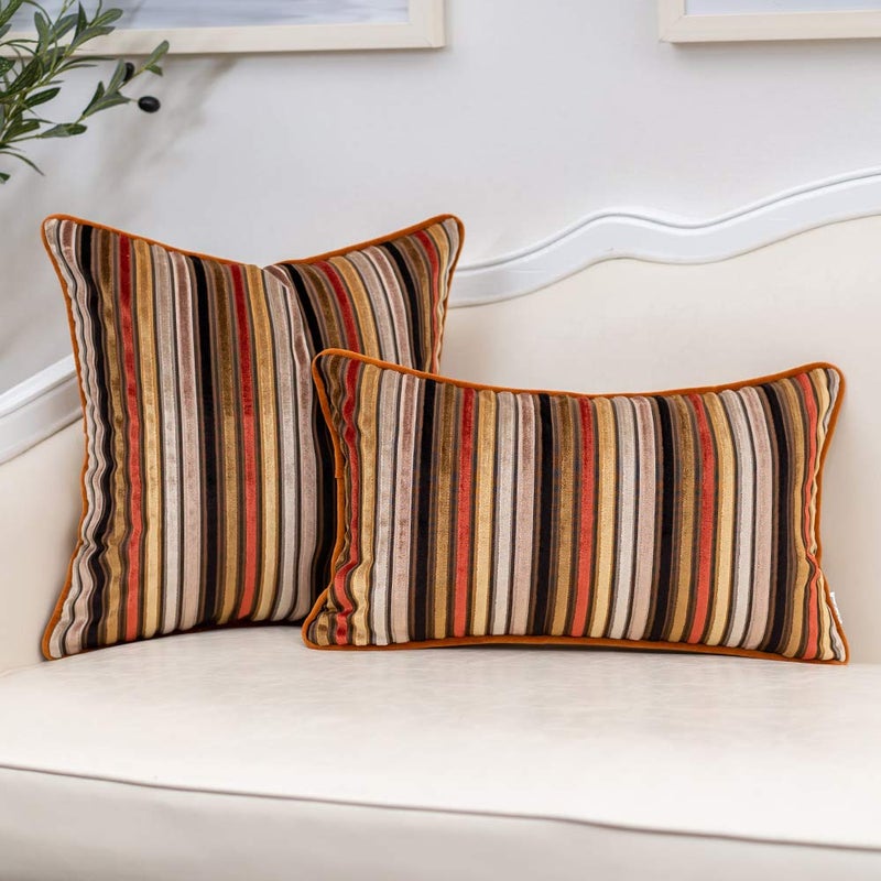 Yangest Orange Striped Throw Pillow Cover Multicolor Velvet Cushion Cover Modern Bohemian Pillowcase for Sofa Couch Bedroom Living Room Home Christmas Decoration,18x18 Inch - Image 4